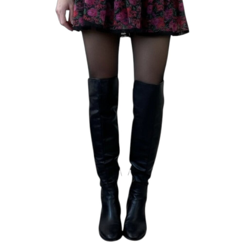Tory Burch Wyatt Boots Over the Knee 7.5 Black Leather OTK Stretch Back - Picture 5 of 10